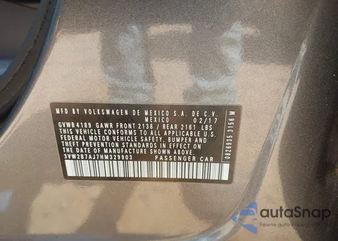 2017 Volkswagen Jetta 1.4T S из США, поврежденный, VIN 3VW2B7AJ7HM329903